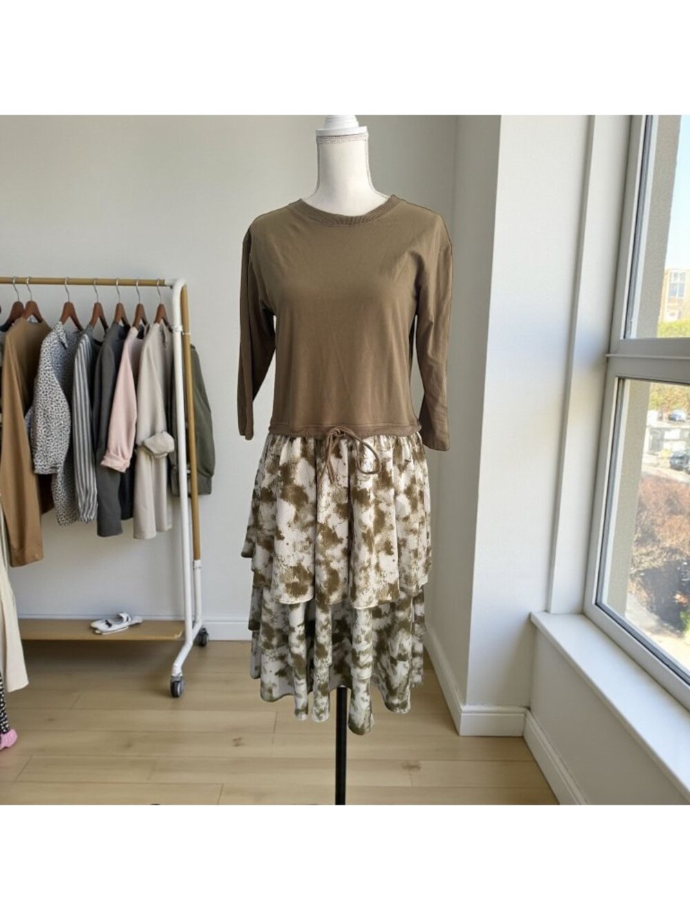 APPARALEL Olive Green Sweatshirt Drawstring Midi Dress Size Small